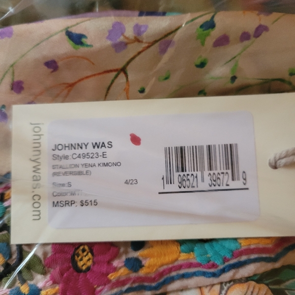 Johnny Was 100% Silk Reversible Stallion Yena Kimono, Boho, S, NWT - Picture 10 of 10